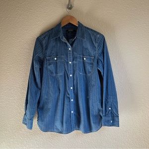 Lauren Ralph Lauren Western Classic Blue Striped Buttondown Shirt M
